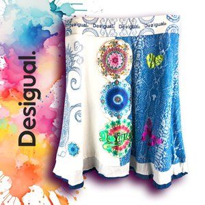 Desigual Fal BERLIN A line cotton colorful summer shiny layer look Lg skirt New